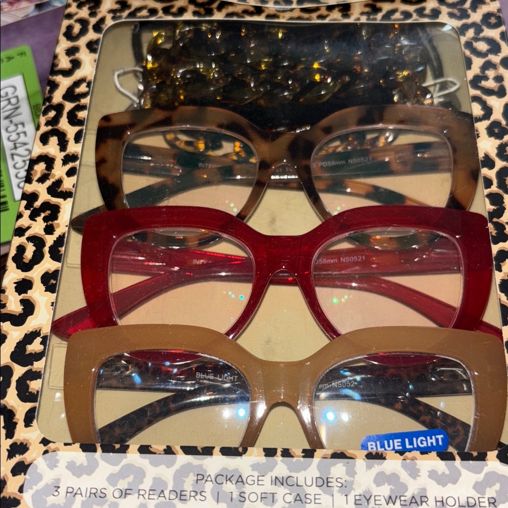 OPTIQUE Reading Glasses with Chain (3 pack) +1.25 NWT